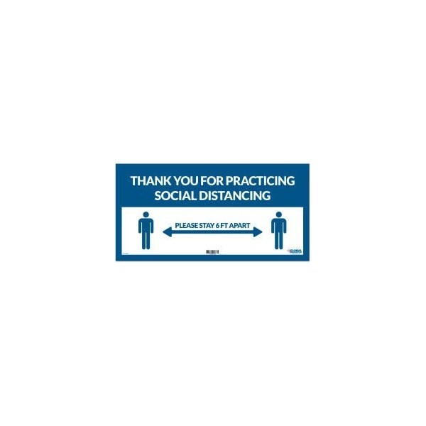 The Magnet Group GEC, Blue Thank you for Social Distancing Sign, 24W x 12H, Adhesive Vinyl CP005801 - main